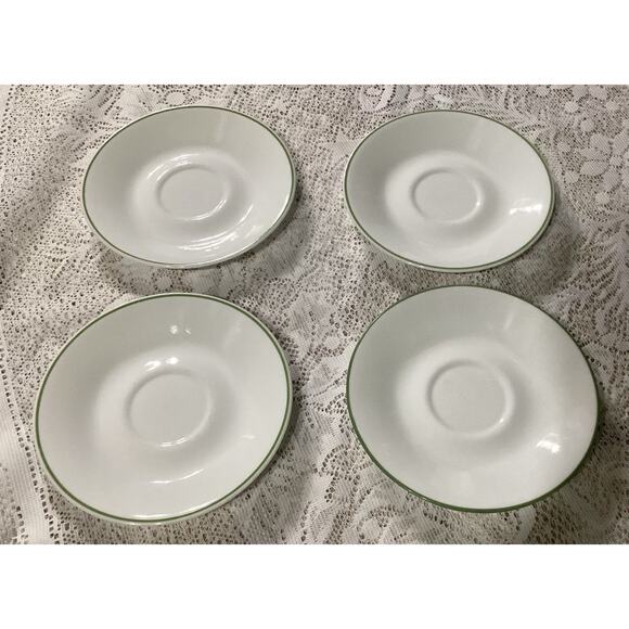 Set Of 4 Corelle 6.25” Coffee Saucers Spring Meadow Wildflower Green Band Rim - Picture 1 of 8